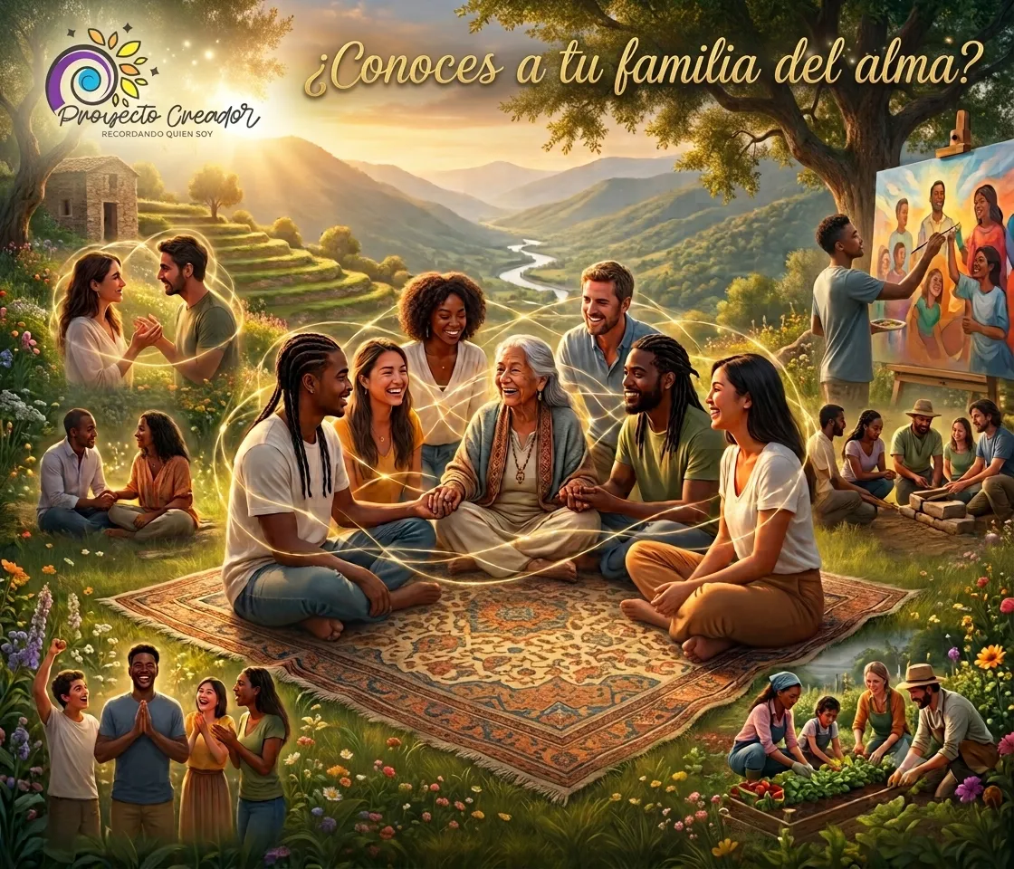 Personas conectadas espiritualmente representando a la familia del alma